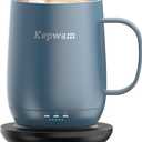 Kepwam Self Heating Coffee Mug T2, 16oz Smart Heated Coffee Mug, 150 Min Battery Life - Hot up to 149 Temperature Control Coffee Mug Warmer, Gifts for Dad Mom (No APP) (Steel Blue)