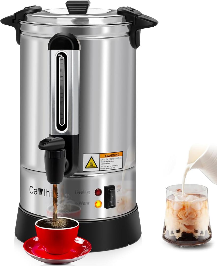 Coffee Urn 50 Cup 8L Large Coffee Maker Commercial Stainless Steel Hot Water Urn Coffee Fast Brew Dispenser 950W, 8L Single-wall