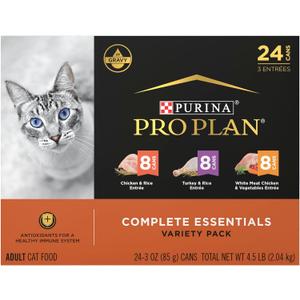Purina Pro Plan Gravy, High Protein Wet Cat Food Variety Pack, Complete Essentials Chicken and Turkey Favorites - (Pack of 24) 3 oz. Cans BB 6/2026