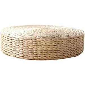 Floor Pillow Eco-Friendly Round Straw Cushion Hand Woven Tatami Floor Mat Yoga Tea Ceremony Meditation Pad (45x45x10cm)