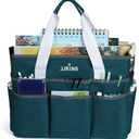 JJRING Craft Organizer Tote Bag, Large Art Storage Caddy with Multiple Pockets, Bluish Green Sewing Bag for Art, Craft, Scrapbooking, School, Medical, and Office Supplies Storage