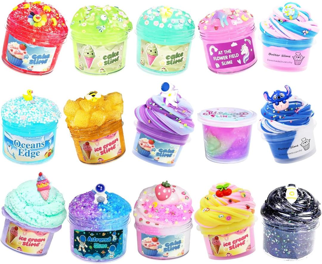 15 Packs Mixed Cloud Galaxy Butter Slime Kit,Non Sticky,Super Soft Sludge Toy,Birthday Gifts for Kids,Party Favor for Girls & Boys