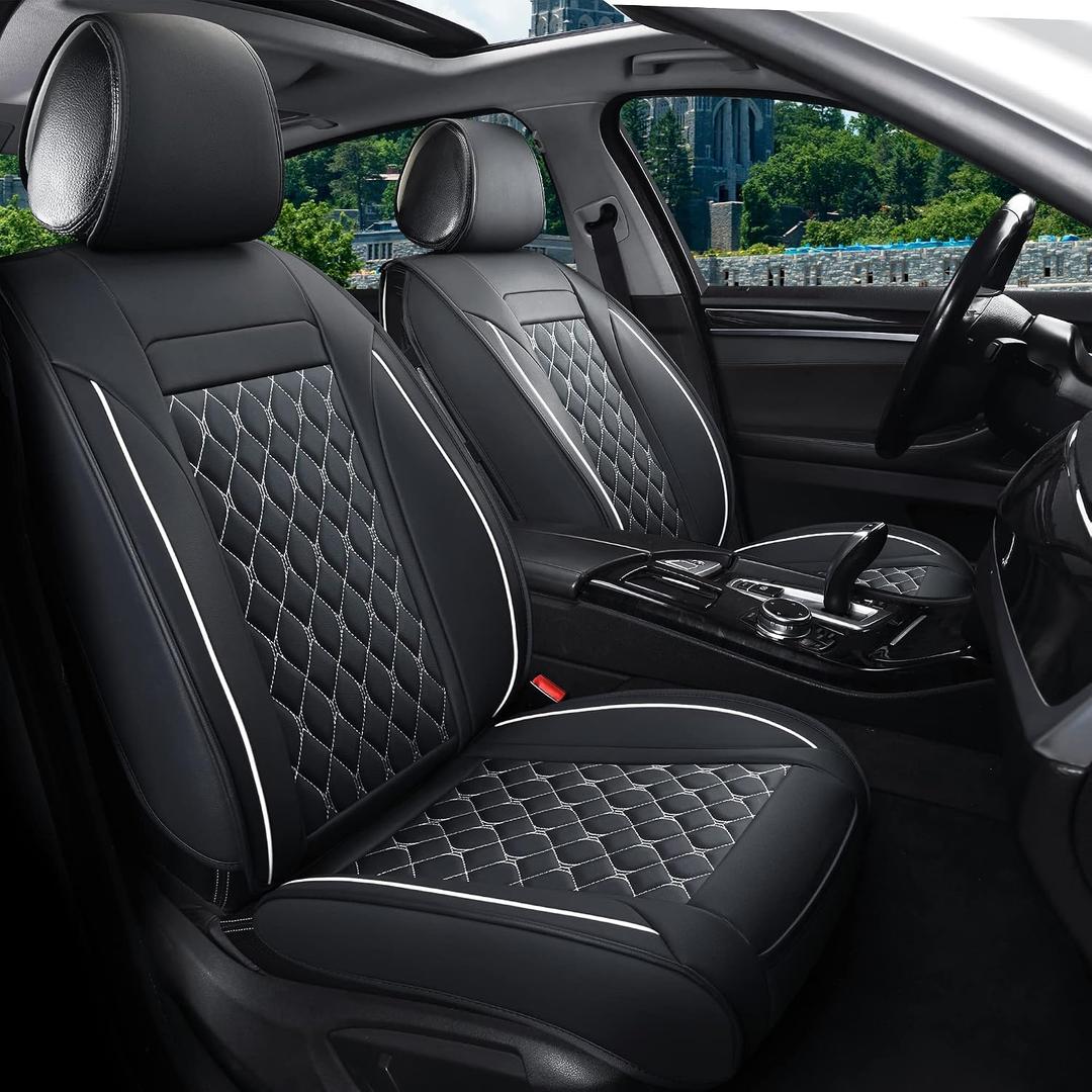 Car Seat Covers Front Pair,Universal Fit for Most Cars,SUV,Sedans and Pick-up Trucks,Automotive Faux Leather Vehicle Cushion Covers(Front Pair,Black/White)