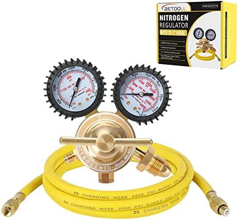 BETOOLL Nitrogen Regulator - Nitrogen Gauge with 78.7" Hose, 0-600 PSI Delivery Pressure Equipment Brass Inlet Outlet Connection Gauges