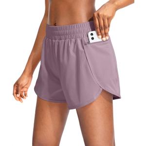 Soothfeel Womens Running Shorts with Zipper Pockets High Waisted Athletic Gym Workout Shorts for Women with Liner (Medium, Light Purple)