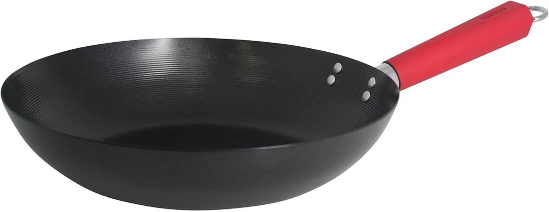 IMUSA USA Inch, Red PAN-10046 12" Nonstick Carbon Steel Wok, Handle Red