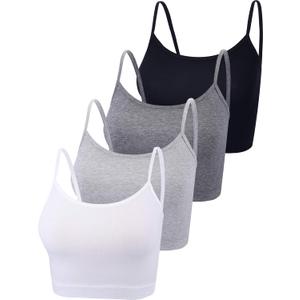 Boao 4 Pack Women's Cropped Tank Tops, Cotton Spaghetti Strap Crop Top Basic Sports Crop Cami Half Camisoles for Teen Girls (Black, White, Dark Grey, Light Grey) S