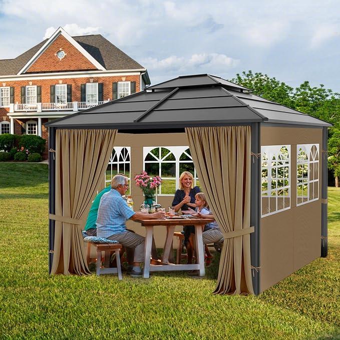 Gazebo Privacy Curtains 10' x 10' with PVC Windows, 4-Panels Side Wall with Zipper Universal Replacement for Patio, Outdoor Canopy, Garden and Backyard