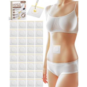 32Pcs Disposable Castor Oil Patches for Belly Button, Hypoallergenic Castor Oil Pack Wrap, Self-Adhesive Belly Button Cover with Highly Absorbent Cotton Pad for Anti-Leakage