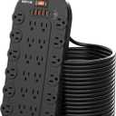15Ft Power Strip Surge Protector (3,400 Joules), DEPOW 24 AC Multiple Outlets (1875W/15A) with 6 USBs (2 USB-C Ports), ETL Listed, Flat Plug Heavy Duty Long Extension Cord for Home, Office, Black