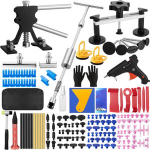 Car Dent Puller Kit, 161Pcs Body Repair Tools Paintless Dent Removal Tool with Adjustable Dent Lifter & Bridge Puller, Hail Damage Repair Kit for Car Refrigerator Door Ding-Black