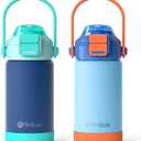 Kids Insulated Water Bottle with Pop-Open Straw & Spout 2-in-1 Lid, 14oz Leak Proof 18/8 Stainless Steel Vacuum Tumbler, BPA-Free Kids Cup For Travel School Boys Girls Toddler 2 Packs,Sea World