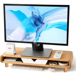 Homerays Monitor Stand with Drawer, Exquisite Computer Monitor Stand for Desk, Ergonomic Wood Monitor Stand Riser for Computer,Laptop,Printer,TV,Bamboo,White