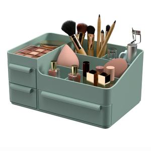 CHANCETSUI Makeup Organizer With Drawer For Vanity: Cosmetics Organizers Storage - Holder For Lipstick Nail Polish Eyeshadow Brush (Green)