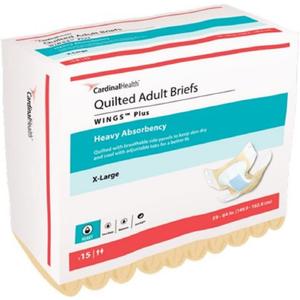Cardinal Health Quilted Adult Briefs, Wings Ultra with BreatheEasy Technology, Extra Heavy Absorbency, X-Large - Case of 60 (XL)
