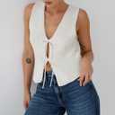Women Crochet Knit Vest Top Y2k V Neck Sleeveless Vintage Hollow Out Crop Tops Summer Casual Streetwear (White, M)