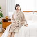 Berkshire Extra-Fluffy™ Women‘s Robe — Luxurious Fluffy Plush Bathrobe,Soft Warm Fleece Loungewear with Pockets and Belt (Beige), Size: Small 