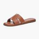 Rihero Women's Dressy Flat Sandals Comfortable Slip On Leather Slide Sandals Size 9