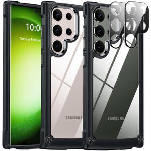 Oterkin for Samsung Galaxy S23 Ultra Case,[10 FT Military Shockproof] S23 Ultra Case with[2 X 9H Camera Lens Protectors] Scratch-Resistant Crystal Clear Phone Case for Galaxy S23 Ultra 6.8 inch-Black