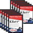 8.5"x 11"Magnetic Sign Holder, Double Sided Window Self-adhesive Frame, Transparent PVC and Strong Magnetic Display Frame for Home/Office/Poster/Certificate/Artwork Display(Black,10Pack)