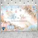 7x5ft Gender Reveal Backdrop He or She What Will Our Little Pumpkin Be Background Pink Blue Pumpkins and Flowers Decorations Banner for Photography