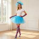 4PCS Blue Tulle Tutus Costume Set Mesh Tutus Skirt Puffy Headband Bow Socks Arm Gloves for Women World Book Day Halloween Cosplay Party Dress-Up Festival Costume Accessories Outfit