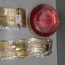 I00000 150Pcs Red Plastic Plates with Gold Rim,Fancy Plastic Plates,Red hammer patterned Disposable plates Set include 30 Dinner Plate,30 Dessert Plate,90 plastic Silverware Set for Valentine's Day