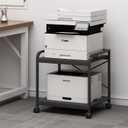 2 Tier Under Desk Printer Stand with Storage, 20 Inches Deep Large Printer Table with Height Adjustable Shelf, Rolling Printer Cart with Wheels for Home Office - Black