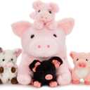 5Pcs Pig Stuffed Animal, 16 Inch Mommy Pig Plush with 4 Soft Cuddly Baby Piggy Plushies in Mother Pig's Belly, Kawaii Chirstmas Birthday Gift for Girls Boys Kids, Baby Shower Decor