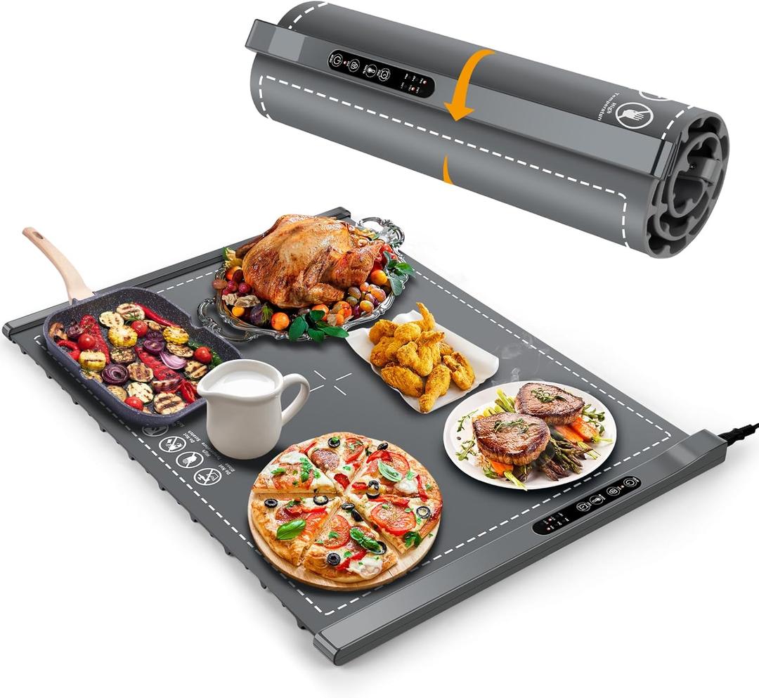 Food Warming Mat - Portable Party Buffet Electric Warming Tray, Foldable Food Warmer, Timed Off, Temperature Adjustable, Suitable for Daily, Outdoor, Party (Gray)