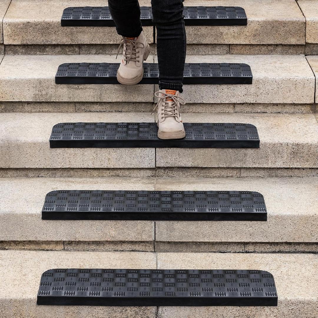 Rubber Stair Treads Non Slip Outdoor/Indoor 30" x 10" 5-Pack, Outdoor Stair Treads with Nosing for Garage, Patio, Wooden Marble Tile Metal Concrete Steps