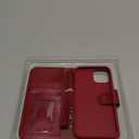 Arae Compatible with iPhone 15 Case with Card Holder and Wrist Strap Wallet Flip Cover for iPhone 15 6.1 inch, Red