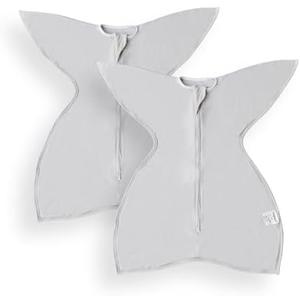 bebon Transition Swaddle - Baby Wearable Blanket - Cozy Sleep Sack, Wrap with 2-Way Zipper - 95% Bamboo Viscose, 5% Spandex (Grey 2-Pack, Medium 6-12 Month)