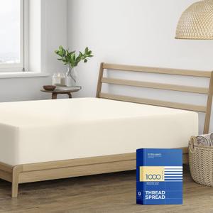 THREAD SPREAD Luxury Egyptian Cotton Twin XL Fitted Sheet Only - 1000 Thread Count Twin XL Sheets Deep Pocket Fitted, Soft Sateen Weave Bottom Sheet - Fits Upto 18" Deep Mattress , Ivory