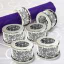 Crystal Glass Napkin Holder Silver Diamond Napkin Rings Pack of 6 Pieces, Glam Crushed Diamond Table Settings Bling Serviette Buckles Cloth Holder
