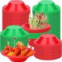 100 Sets Disposable Christmas Plastic Bowls Bulk 17.5 oz Red and Green Christmas Food Serving Bowls Pearl Toothpicks for Xmas Party Favor Supplies Picnic Dessert Candy Snack Fruit Salad Soup