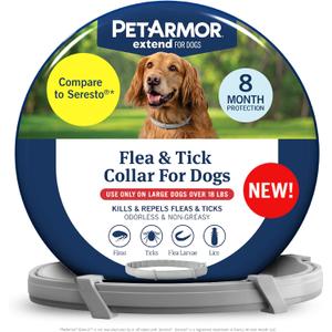 PetArmor Extend Large Dog Flea and Tick Treatment & Prevention, Collar for Large Dogs Above 18 lbs., 8 Months of Protection, Odorless & Non-Greasy, Waterproof, Kills Fleas, Ticks, and Larvae, 1 Count