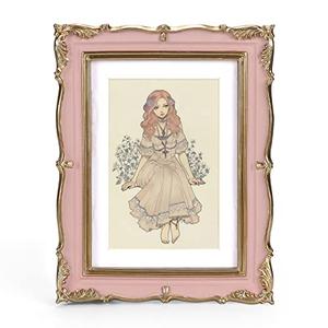 PHAREGE Vintage Picture Frame 5x7 Pink Gold, 5 by 7 Ornate Decorative Antique Frame with Mat for 4x6 Photo, Fancy Matted Frame for Desktop or Wall, Horizontal or Vertical
