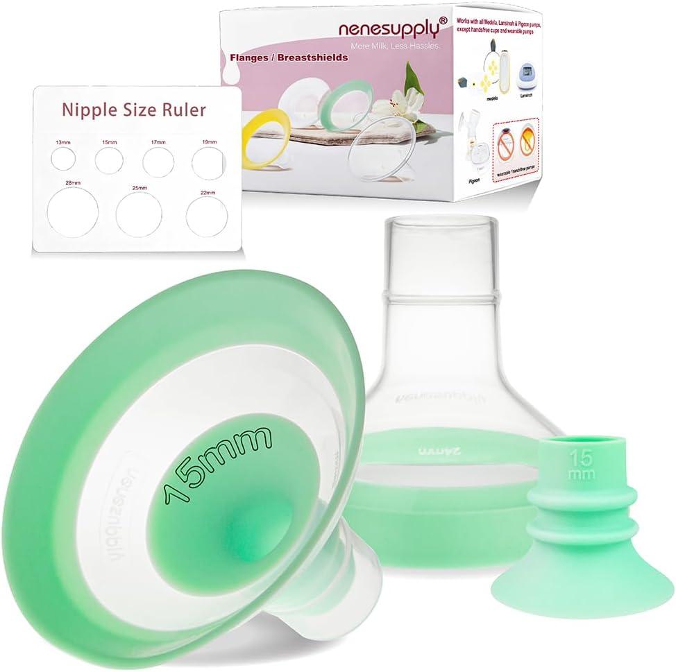 Nenesupply 15mm Flange Inserts and 24mm Flanges Compatible with Medela Breast Pump Parts Replacement 15mm Flange for Medela Work with Pump in Style Parts Symphony Swing Maxi Harmony Personalfit Flex