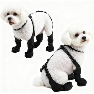 BECROWM Waterproof Dog Boots for Small/Medium Dogs -Dog Paw Protectors Dog Suspender Boots Anti-Slip Pet Shoes for Outdoor Walking, Reflective Stay-On,Dirt-Proof Comfortable Booties (Black, Small)