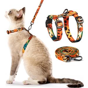 Cat Harness and Leash Set - Escape Proof Adjustable Cat Harness, Comfortable Soft Lightweight, Use Safe & Easy, Walking Travel Kitten Harness for Small Medium Large Cats (Orange King of The Jungle)