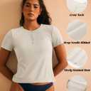 BAMBOO COOL Womens Henley T Shirts Short Sleeve Slim-Fit Tees Tops for Women Trendy Fashion Blouse (Large, Beige)