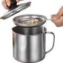 Stainless Steel Grease Containerwith Fine Mesh Strainerfor Kitchen Storing Frying Cooking Grease1.3L
