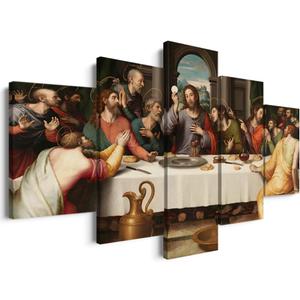 5 Piece Leonardo Da Vinci Reproduction Posters Religious Wall Decor Christian Wall Art Jesus Wall Art The Last Supper Painting for Dining Room Decor Ready to Hang (60''W x 32''H)