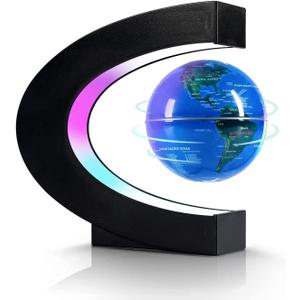 Flagest Magnetic Levitation Floating Globe, Levitating C Shape Globe with LED Lights for Education Home Office Desk Bookshelf Decor, Holiday Anniversary Creative Gift(3.3 Inches)