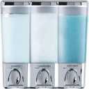 Better Living Clear Choice Shower Dispenser 3 Chamber, Wall Mount Shower Soap Pump Dispenser for Bathroom Hotel Body Wash, No Drill Adhesive, Waterproof Dispenser, 3 x 14.2 oz, Chrome