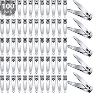 Mudder 100 Pieces Nail Clippers Set Bulk for Men Women, Silver Ultra Sharp Stainless Steel Fingernail Toenail Clippers Flat Portable Travel Sturdy Trimmer Manicure with Keychain Hole for Home Hotel,200 Pcs Emery Boards for Nails