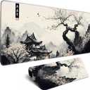 Japanese Desk Mat Cherry Blossom Large Mouse Pad Gaming Mousepad Extended XL Keyboard Mat Computer Laptop Mouse Desktop Mat 31.5 X 11.8 Desk Decor (Ink Kyoto)