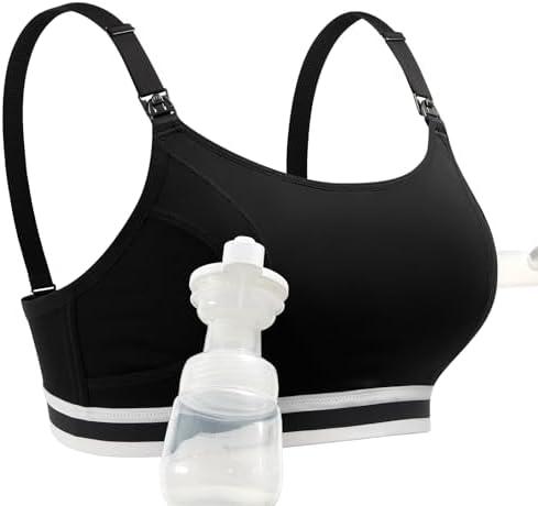 Momcozy 2-in-1 Hands Free Pumping Bra, Adjustable Breast Pump Bra with Wide Support Band for Breastfeeding Moms, Large 