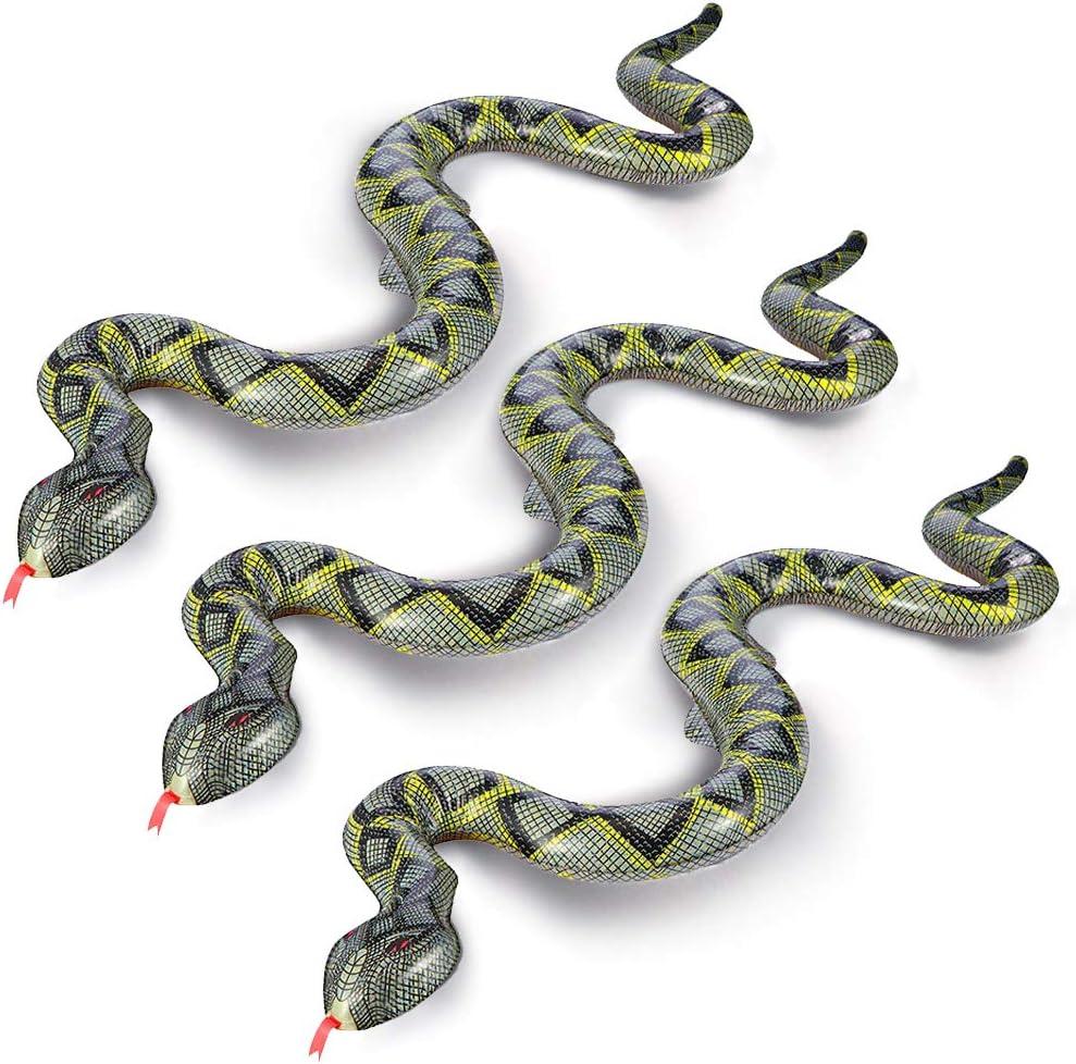 FUTUREPLUSX Inflatable Fake Snake, 3PCS Blow Up Pool Snake Floats Animals for Reptile Jungle Party Decorations (Multicolored)